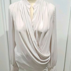 Caribbean Queen Draped V-Neck White Blouse
